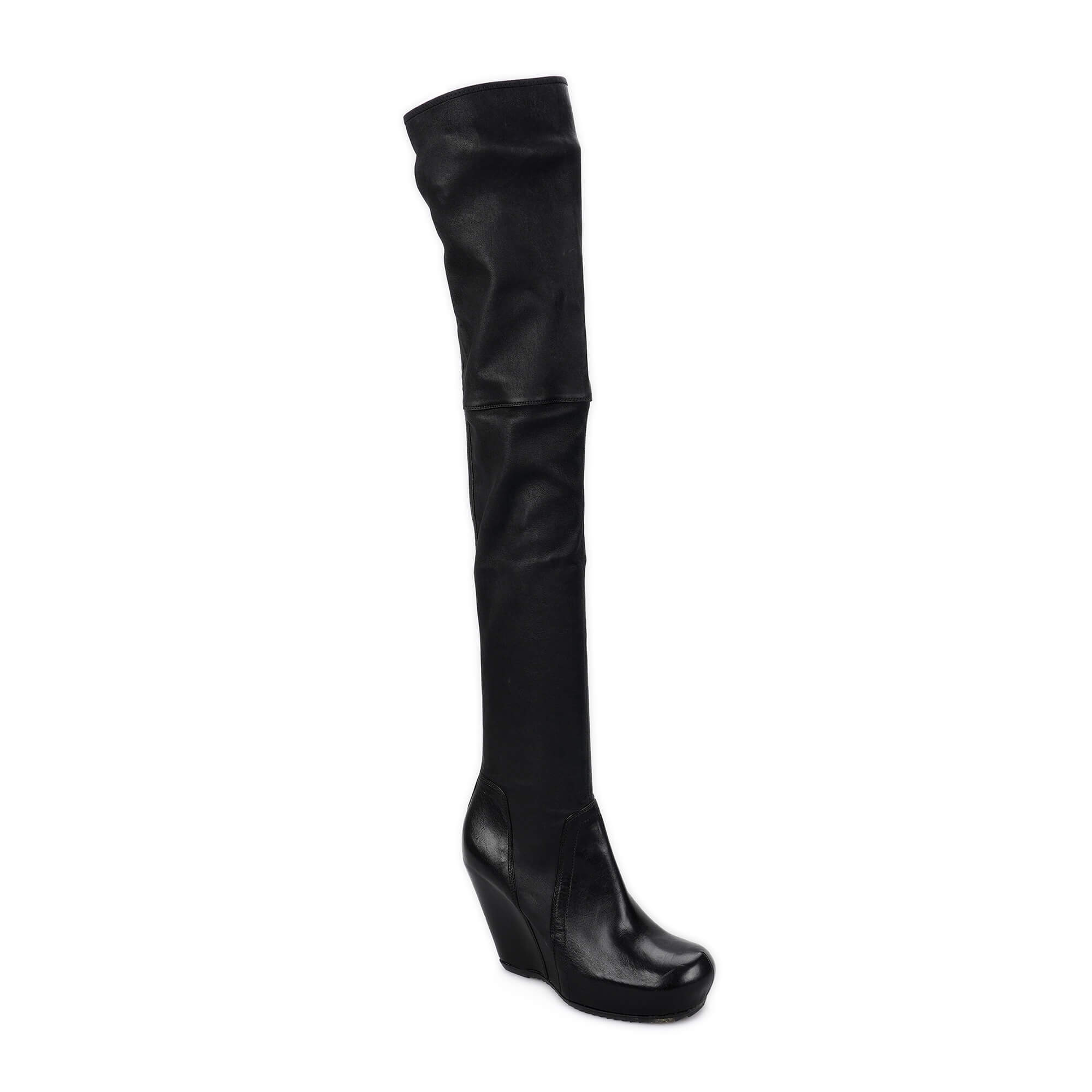 Rick Owens - Black Leather Stretch Wedge Boots